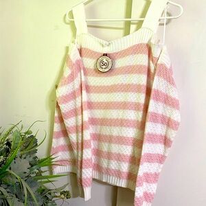 SO Authentic American Heritage cold shoulder light weight knit top